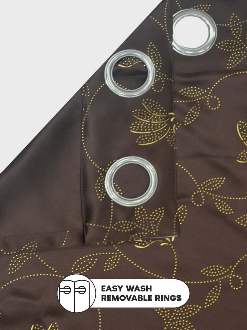 100% Blackout Thermal Insulated Noise Reducing Eyelet Curtain <small> (floral-brown)</small>