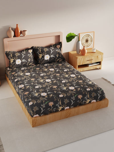 Bamboo Micro King Bedsheet With 2 Pillow Covers <small> (floral-charcoalgrey)</small>