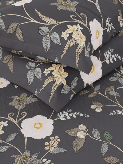 Bamboo Micro King Bedsheet With 2 Pillow Covers <small> (floral-charcoalgrey)</small>