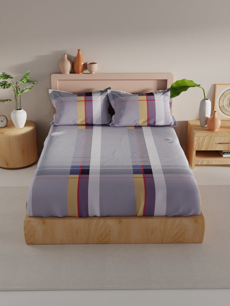 Bamboo Micro King Bedsheet With 2 Pillow Covers <small> (checks-blue)</small>