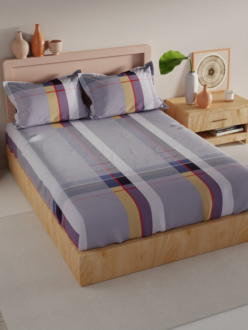 Bamboo Micro King Bedsheet With 2 Pillow Covers <small> (checks-blue)</small>