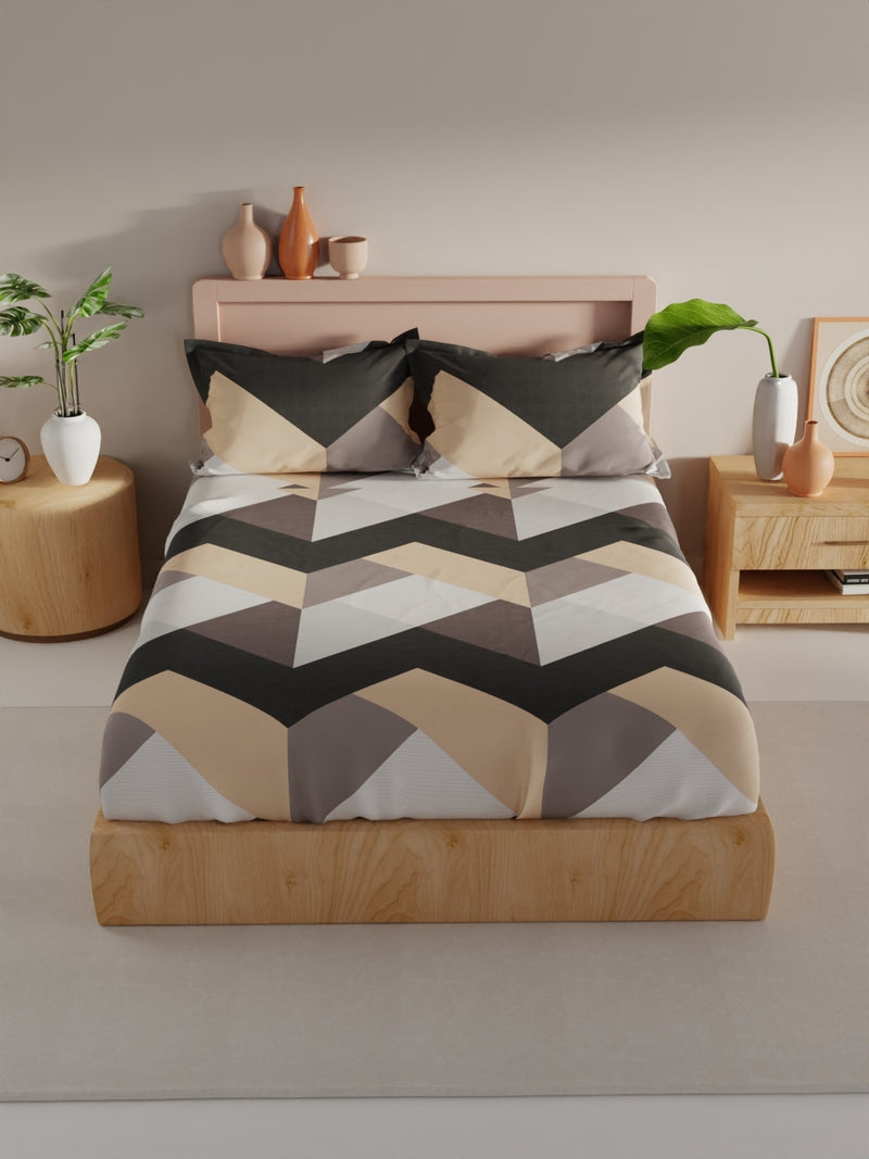 Bamboo Micro King Bedsheet With 2 Pillow Covers <small> (geometric-grey/beige)</small>