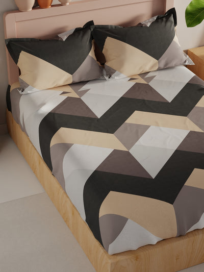 Bamboo Micro King Bedsheet With 2 Pillow Covers <small> (geometric-grey/beige)</small>