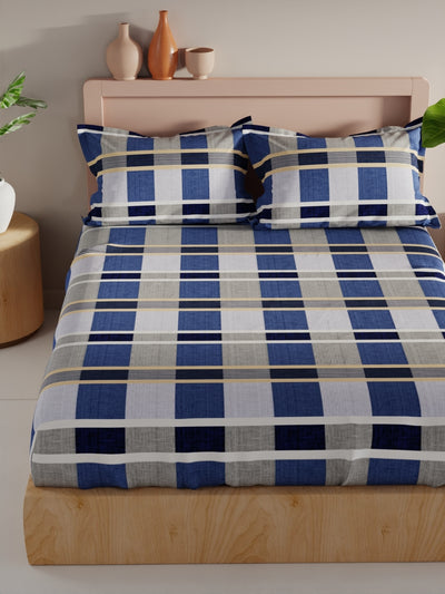 Bamboo Micro King Bedsheet With 2 Pillow Covers <small> (checks-blue)</small>