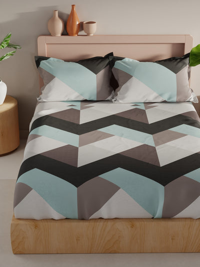 Bamboo Micro King Bedsheet With 2 Pillow Covers <small> (geometric-grey/turq)</small>