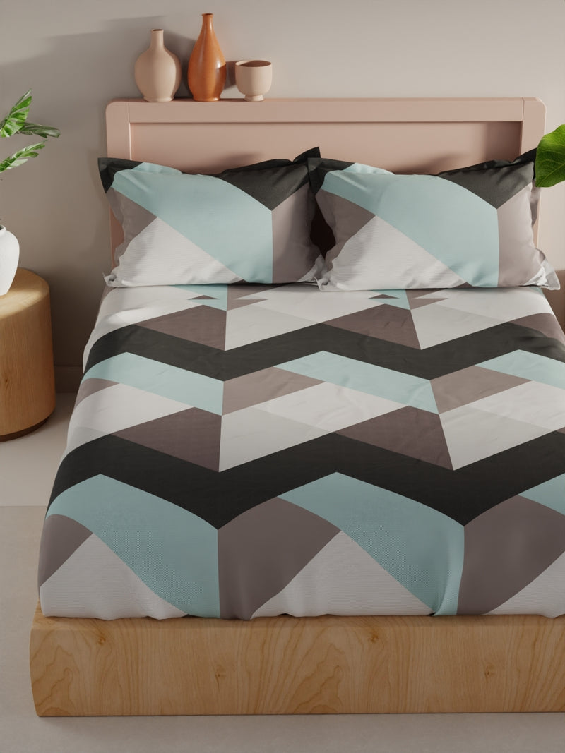 Bamboo Micro King Bedsheet With 2 Pillow Covers <small> (geometric-grey/turq)</small>