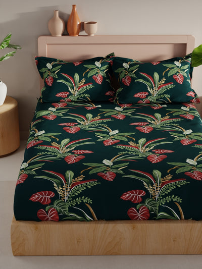 Bamboo Micro King Bedsheet With 2 Pillow Covers <small> (floral-forestgreen)</small>