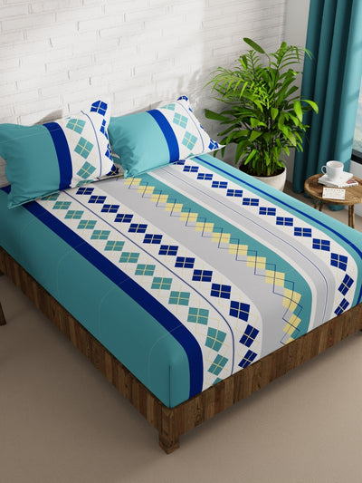 Extra Smooth Micro Double Bedsheet With 2 Pillow Covers <small> (geometric-turq/multi)</small>