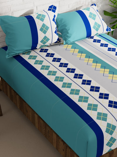 Extra Smooth Micro Double Bedsheet With 2 Pillow Covers <small> (geometric-turq/multi)</small>