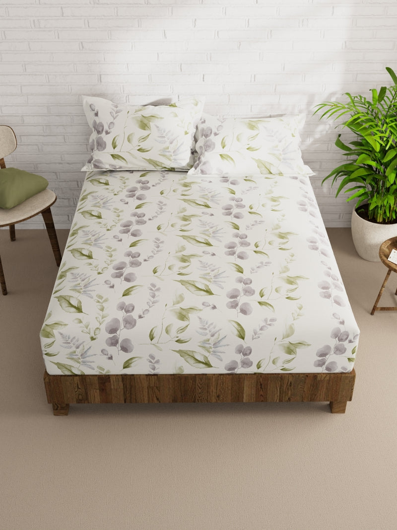 Extra Smooth Micro Double Bedsheet With 2 Pillow Covers <small> (floral-white/olive)</small>