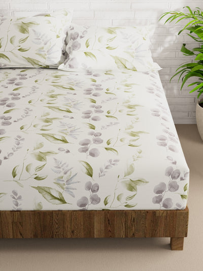 Extra Smooth Micro Double Bedsheet With 2 Pillow Covers <small> (floral-white/olive)</small>