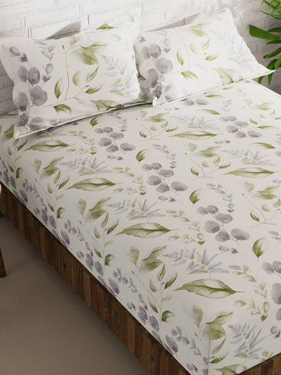 Extra Smooth Micro Double Bedsheet With 2 Pillow Covers <small> (floral-white/olive)</small>