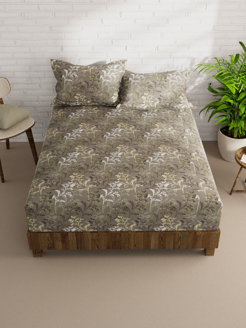 Extra Smooth Micro Double Bedsheet With 2 Pillow Covers <small> (floral-dk.grey)</small>