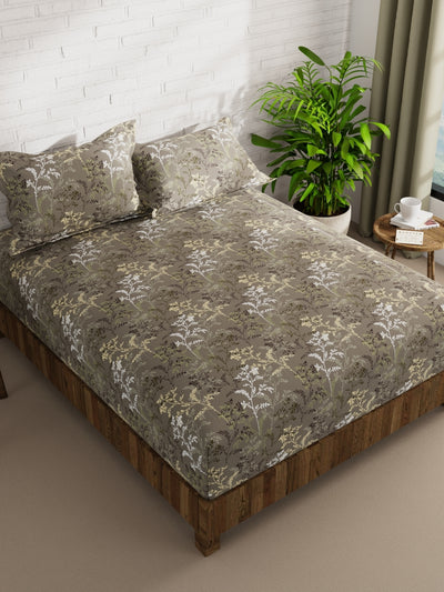 Extra Smooth Micro Double Bedsheet With 2 Pillow Covers <small> (floral-dk.grey)</small>