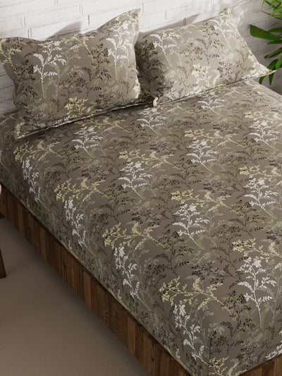 Extra Smooth Micro Double Bedsheet With 2 Pillow Covers <small> (floral-dk.grey)</small>