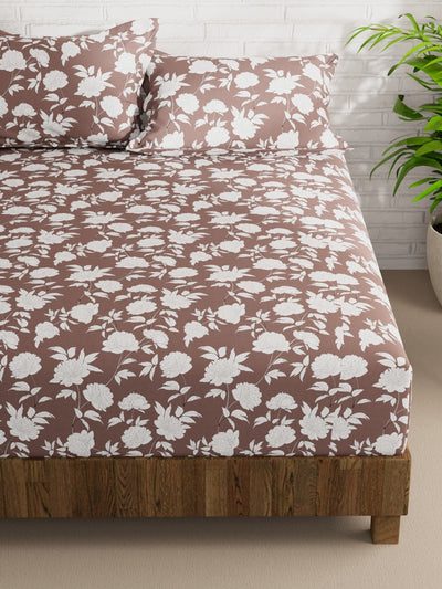 Extra Smooth Micro Double Bedsheet With 2 Pillow Covers <small> (floral-bronz/white)</small>