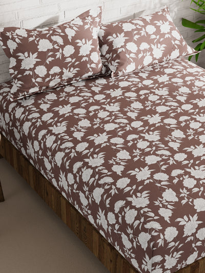 Extra Smooth Micro Double Bedsheet With 2 Pillow Covers <small> (floral-bronz/white)</small>