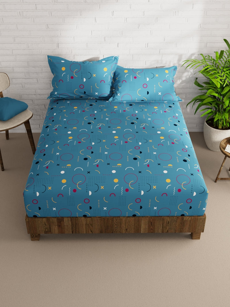 Extra Smooth Micro Double Bedsheet With 2 Pillow Covers <small> (ornamental-coastalblue)</small>