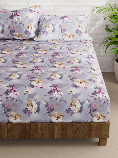 Extra Smooth Micro Double Bedsheet With 2 Pillow Covers <small> (floral-grey/multi)</small>