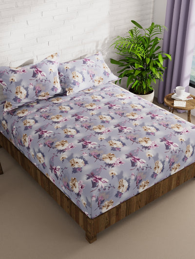 Extra Smooth Micro Double Bedsheet With 2 Pillow Covers <small> (floral-grey/multi)</small>