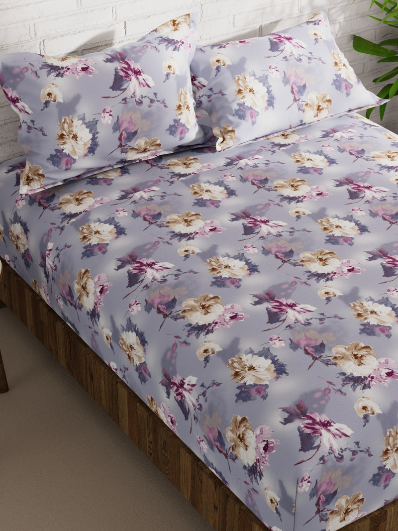 Extra Smooth Micro Double Bedsheet With 2 Pillow Covers <small> (floral-grey/multi)</small>