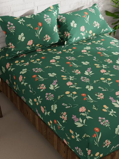 Extra Smooth Micro Double Bedsheet With 2 Pillow Covers <small> (floral-ferngreen)</small>