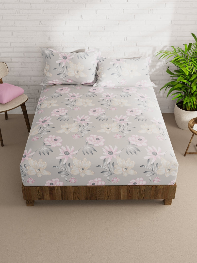 Extra Smooth Micro Double Bedsheet With 2 Pillow Covers <small> (floral-grey)</small>