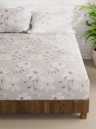 Extra Smooth Micro Double Bedsheet With 2 Pillow Covers <small> (floral-grey)</small>