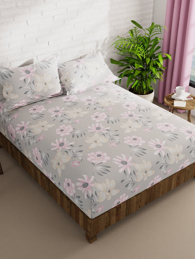 Extra Smooth Micro Double Bedsheet With 2 Pillow Covers <small> (floral-grey)</small>