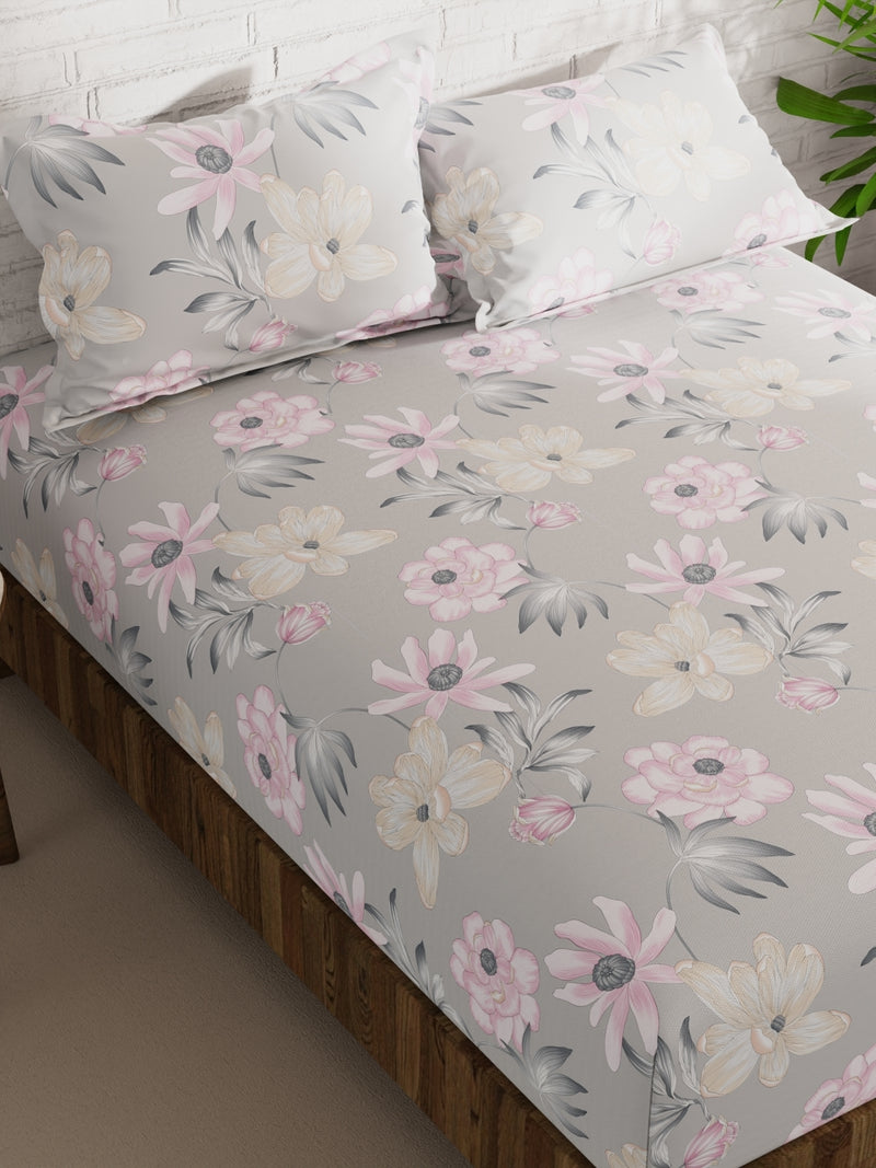 Extra Smooth Micro Double Bedsheet With 2 Pillow Covers <small> (floral-grey)</small>