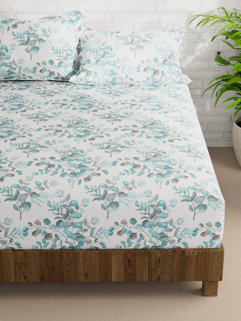 Extra Smooth Micro Double Bedsheet With 2 Pillow Covers <small> (floral-ivory/teal)</small>