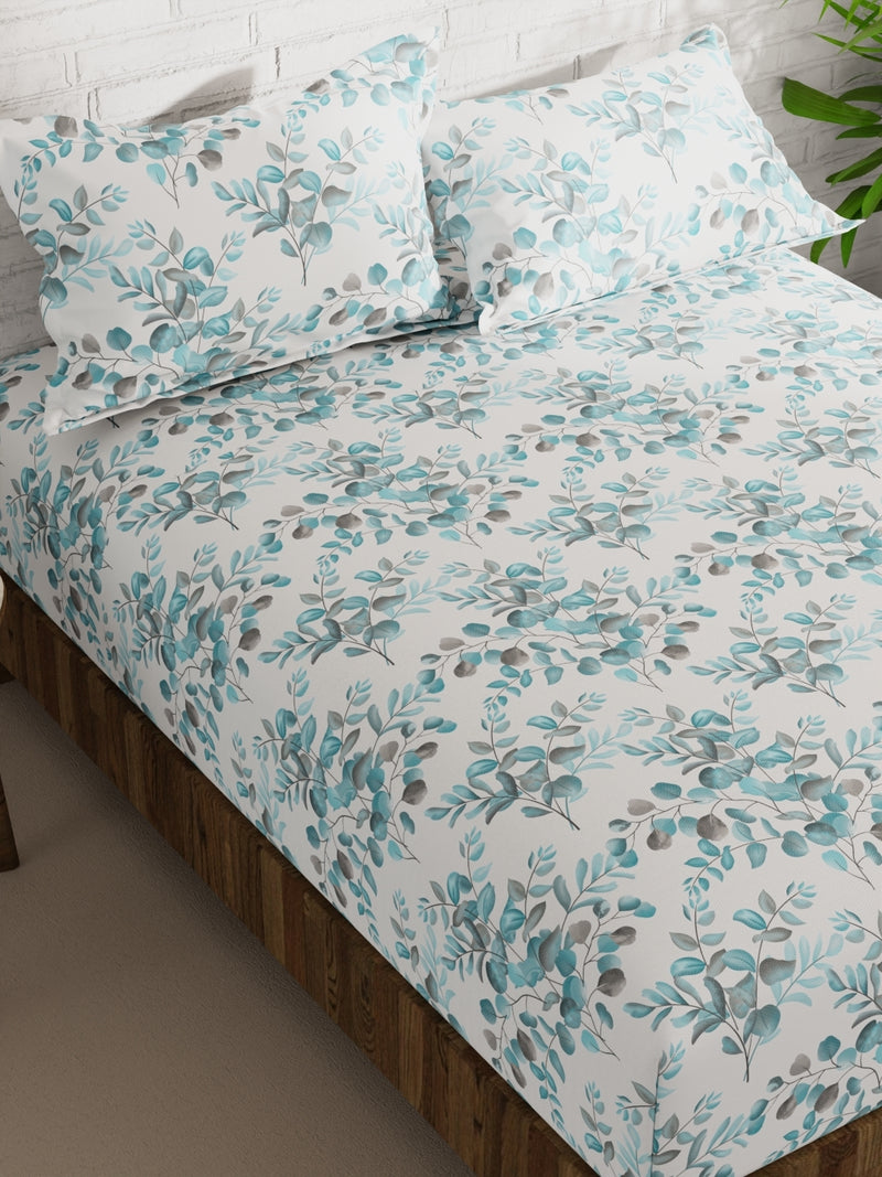 Extra Smooth Micro Double Bedsheet With 2 Pillow Covers <small> (floral-ivory/teal)</small>