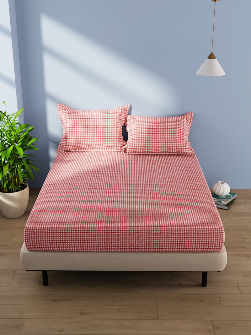 Cotton Double Bedsheet With 2 Pillow Covers <small> (checks-red)</small>