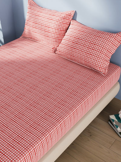 Cotton Double Bedsheet With 2 Pillow Covers <small> (checks-red)</small>