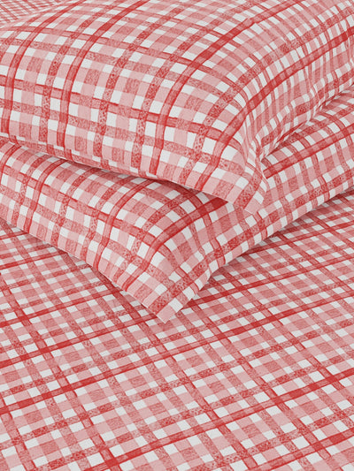 Cotton Double Bedsheet With 2 Pillow Covers <small> (checks-red)</small>