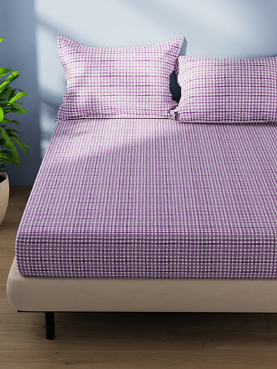 Cotton Double Bedsheet With 2 Pillow Covers <small> (checks-lilac)</small>