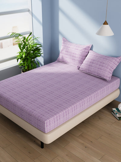 Cotton Double Bedsheet With 2 Pillow Covers <small> (checks-lilac)</small>