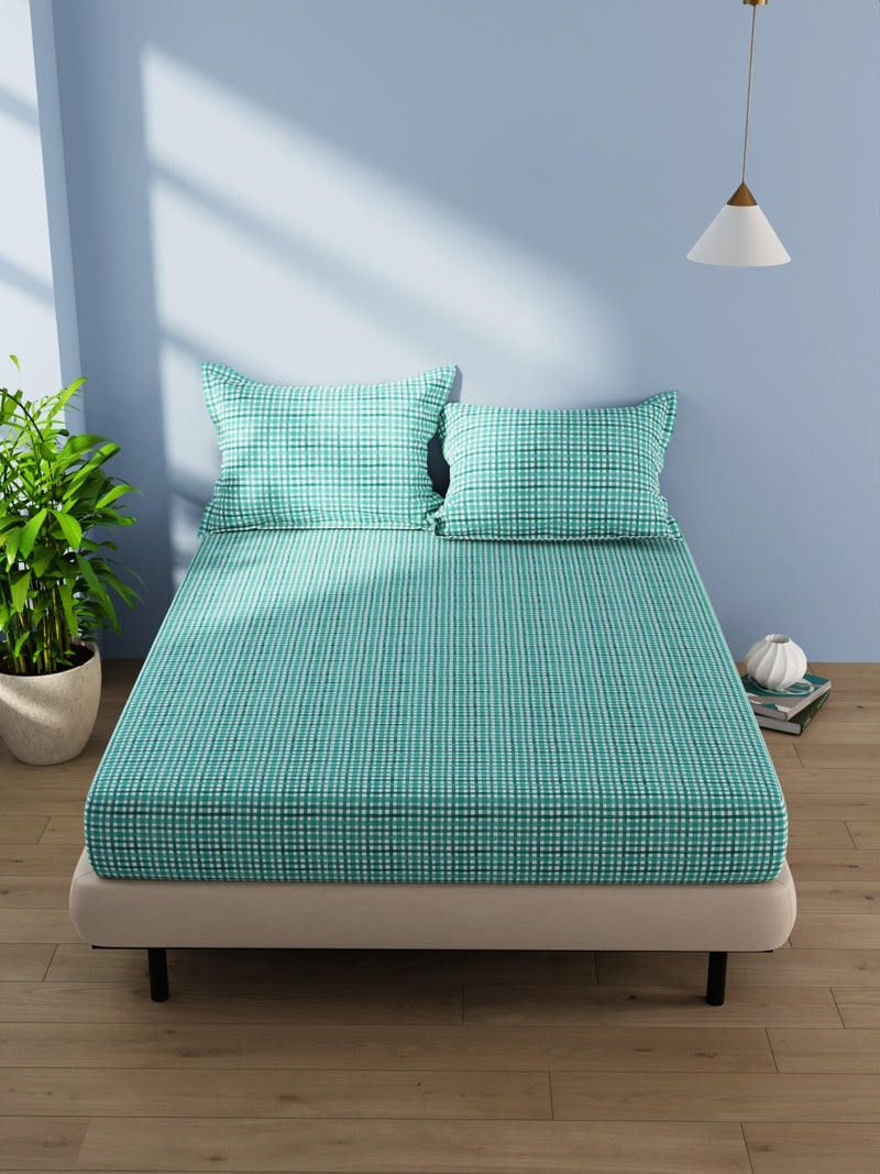 Cotton Double Bedsheet With 2 Pillow Covers <small> (checks-green)</small>