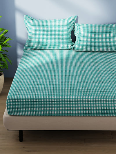 Cotton Double Bedsheet With 2 Pillow Covers <small> (checks-green)</small>