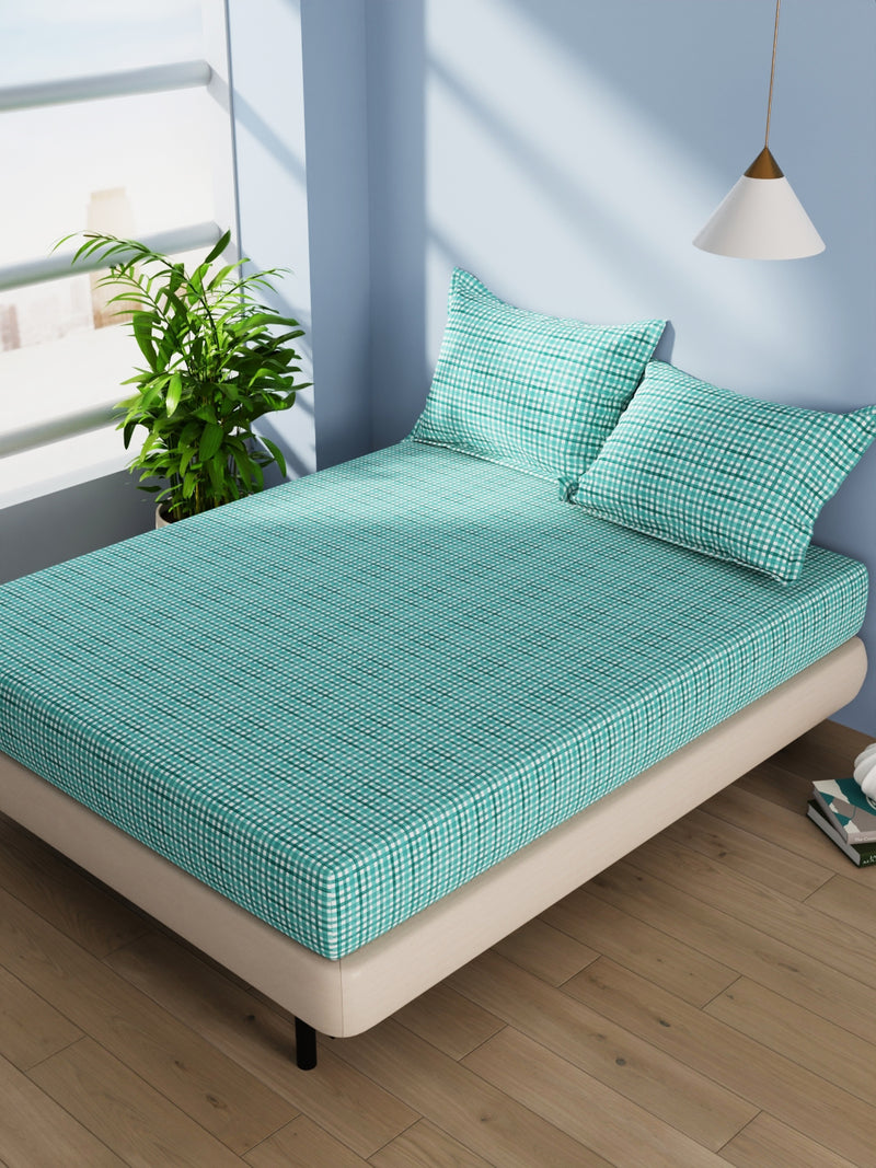 Cotton Double Bedsheet With 2 Pillow Covers <small> (checks-green)</small>