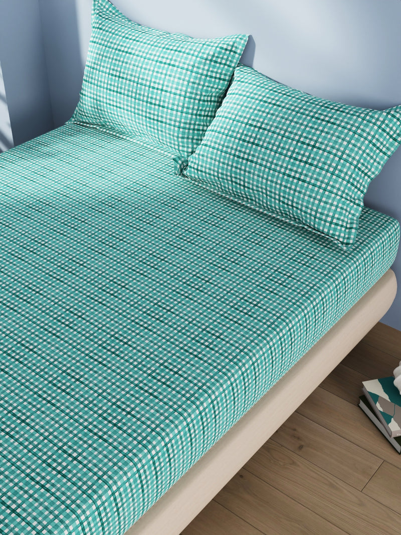 Cotton Double Bedsheet With 2 Pillow Covers <small> (checks-green)</small>