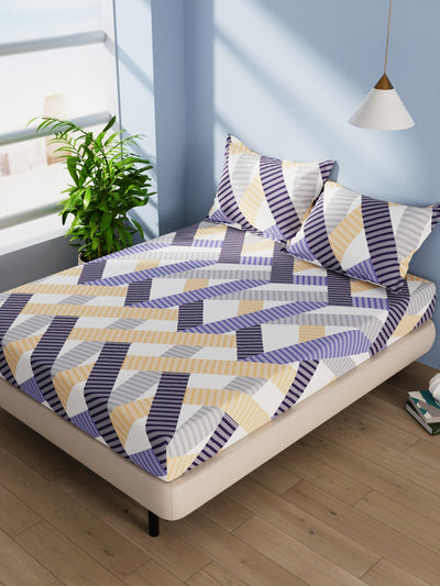 Cotton Double Bedsheet With 2 Pillow Covers <small> (geometric-blue/multi)</small>