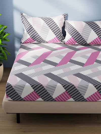 Cotton Double Bedsheet With 2 Pillow Covers <small> (geometric-pink/multi)</small>