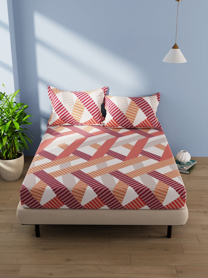 Cotton Double Bedsheet With 2 Pillow Covers <small> (geometric-rust/multi)</small>