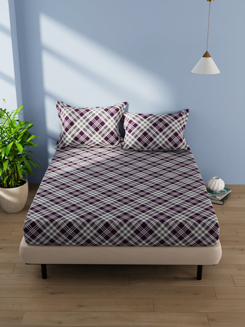 Cotton Double Bedsheet With 2 Pillow Covers <small> (checks-wine)</small>