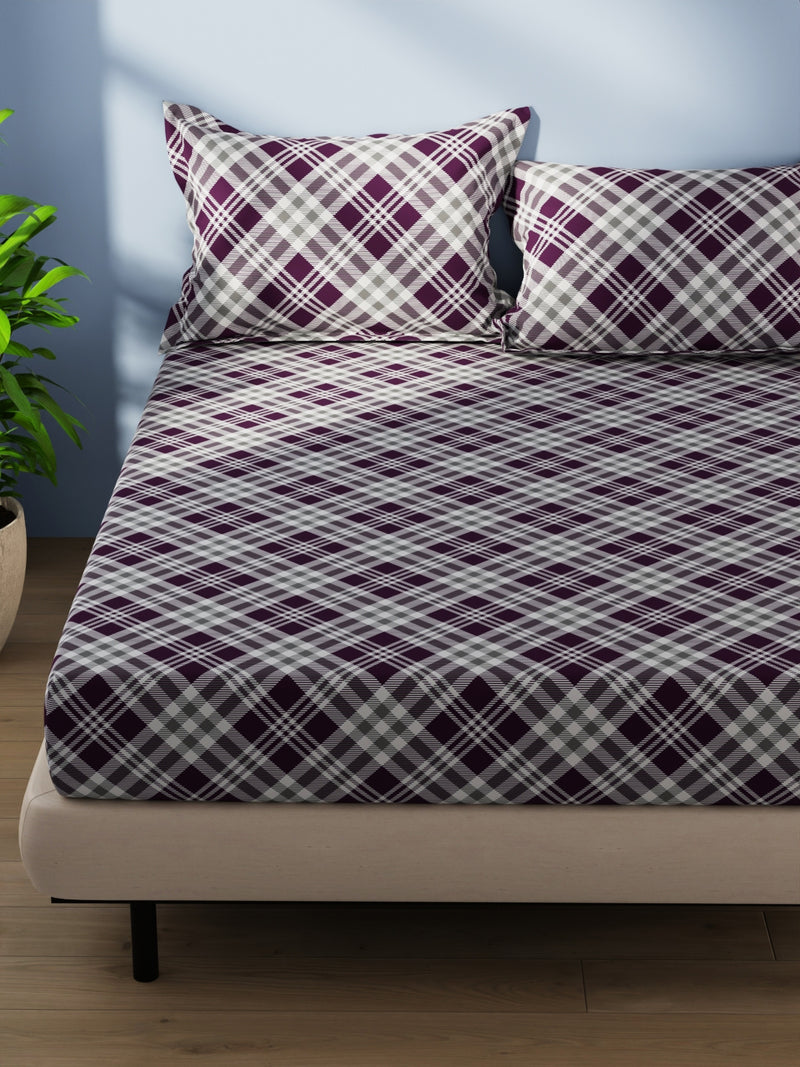 Cotton Double Bedsheet With 2 Pillow Covers <small> (checks-wine)</small>