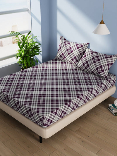 Cotton Double Bedsheet With 2 Pillow Covers <small> (checks-wine)</small>