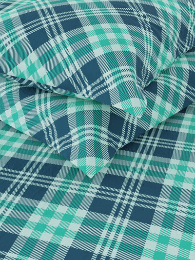 Cotton Double Bedsheet With 2 Pillow Covers <small> (checks-teal)</small>