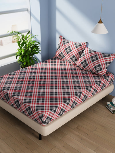 Cotton Double Bedsheet With 2 Pillow Covers <small> (checks-grey/red)</small>