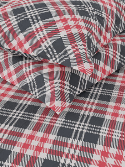 Cotton Double Bedsheet With 2 Pillow Covers <small> (checks-grey/red)</small>